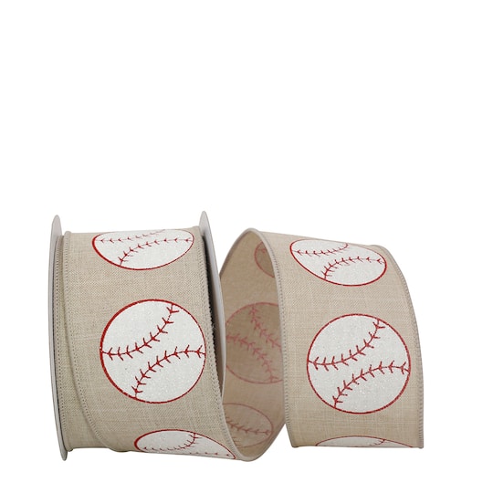 The Ribbon Roll 2.5&#x22; x 10yd. Linen Wired Baseball Sparkle Ribbon